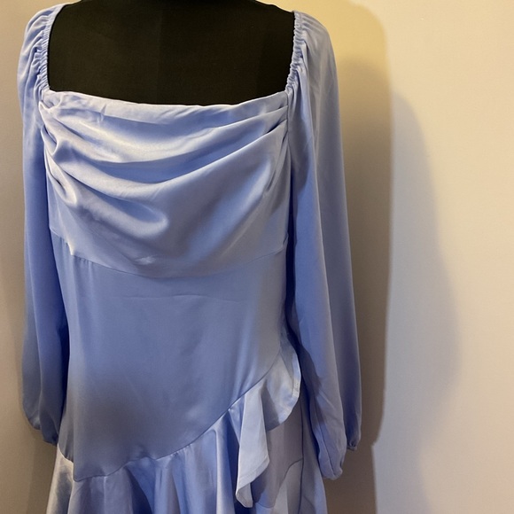 6. SHEIN Baby Blue Asymmetrical Balloon Sleeve Short Dress With Ruffle Trim SZ L - Picture 4 of 10